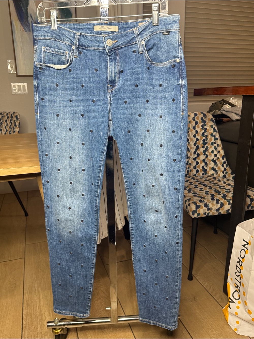 Mavi Ada Boyfriend Jeans Black Flocked Polka Dot Size 29